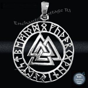 Sterling Silver Viking Norse 𝐕𝐀𝐋𝐊𝐍𝐔𝐓 Runes Circle Amulet Pendant NEW